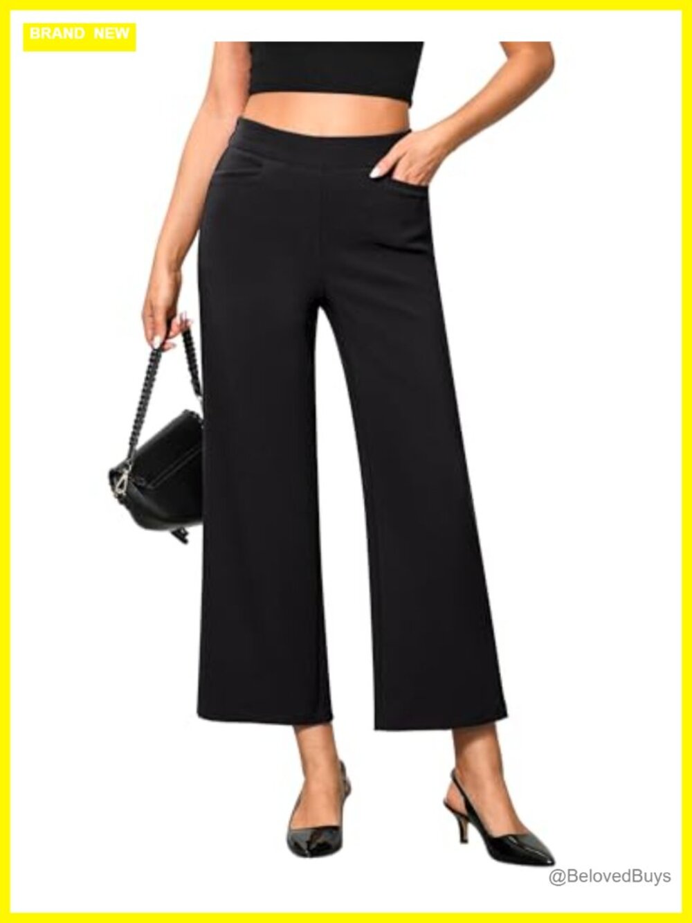 Cropped Wide Leg High Waisted Pull On Pants Stretchy Business Casual